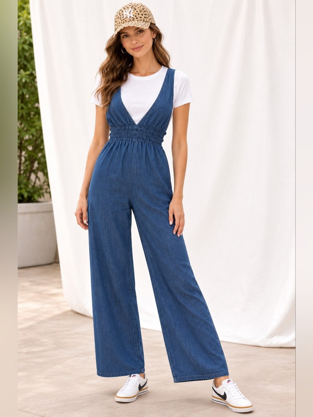 🍦 Blue Denim Wide-Leg Jumpsuit